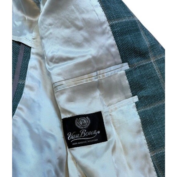 Jack Victor Blazer Mens Size 44L Austin Green Plaid Sport Coat Wool Silk Linen - Picture 6 of 13